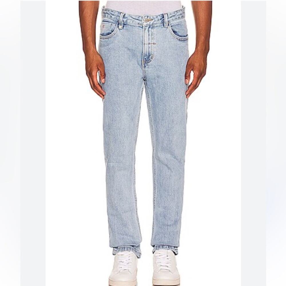 Men's THRILLS Bones denim jeans light wash dust blue straight leg 36